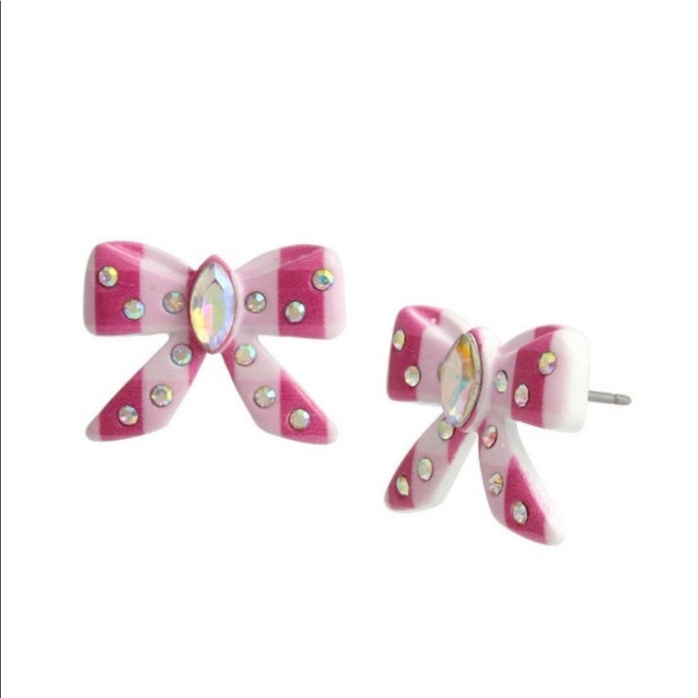 Betsey johnson gingham bow stud earrings in pink